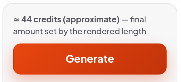 The cost before Generate: about 44 credits, approximate
