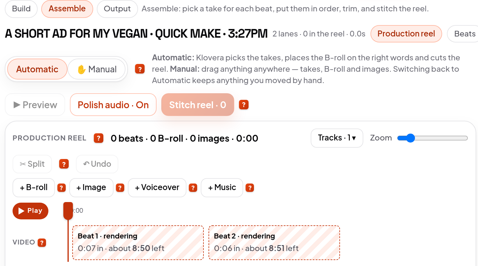 Assemble, with both beats rendering and the time left on each